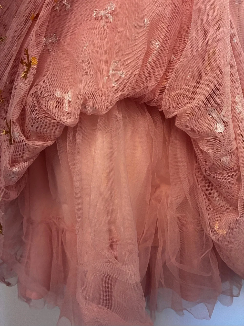 btween Pink Long-Sleeve Dress with Tulle Skirt, Gold Sequin Bow, Girls’ Size 5